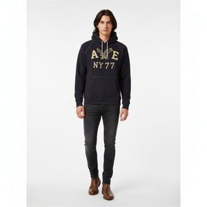 American Eagle NY77 Graphic Sherpa Hoodie Mens XL Navy